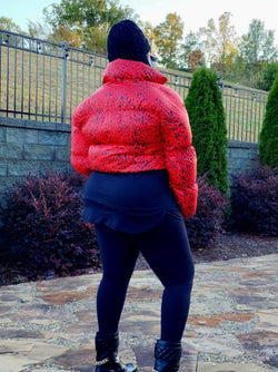 Red Leopard Crop Puffer